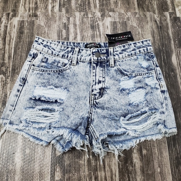 Fashion Nova Pants - Distressed Light Blue Denim Shorts - Women